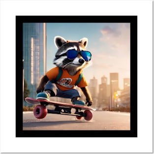 skatebourder raccoon Posters and Art